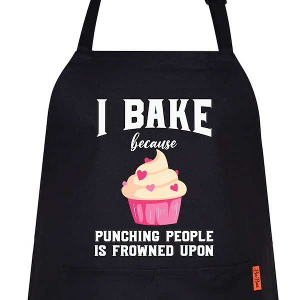 I Bake Because Punching People Funny Aprons for women's Novelty Chef Kitchen Aprons for Men BBQ Housewarming Gift for Him Her Cooking Baking