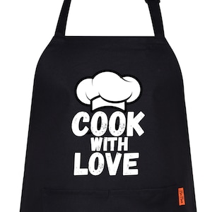 Cook With Love Funny Printed Aprons for Men Women Novelty Chef Kitchen Aprons for Men BBQ Housewarming Gift for Her Cooking Baking
