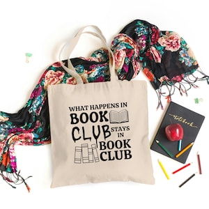 What Happens In Book Club Tote Bag, Book Club Secret Keeper Tote - Perfect Gift for Book Lovers, Librarians & Teachers bag