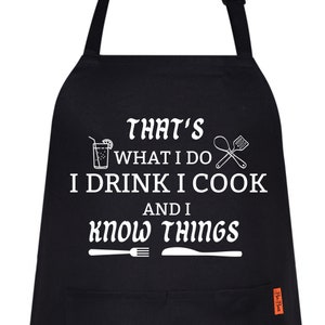 That&#39;s What I Do I Drink I Cook Funny Aprons for womens Novelty Chef Kitchen Aprons for Men BBQ Housewarming Gift for Him Her Cooking Baking