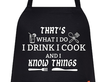 That&#39;s What I Do I Drink I Cook Funny Aprons for womens Novelty Chef Kitchen Aprons for Men BBQ Housewarming Gift for Him Her Cooking Baking