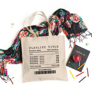 Custom Song Receipt Tote Bag, Customizable Song Playlist Bag, Personalized Playlist Receipt Shopping Bag