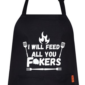 I Will Feed All You F...... Funny Aprons for Fathers Day Anniversary Birthday Bib Cooking gift for Dad Daddy Grandad Husband
