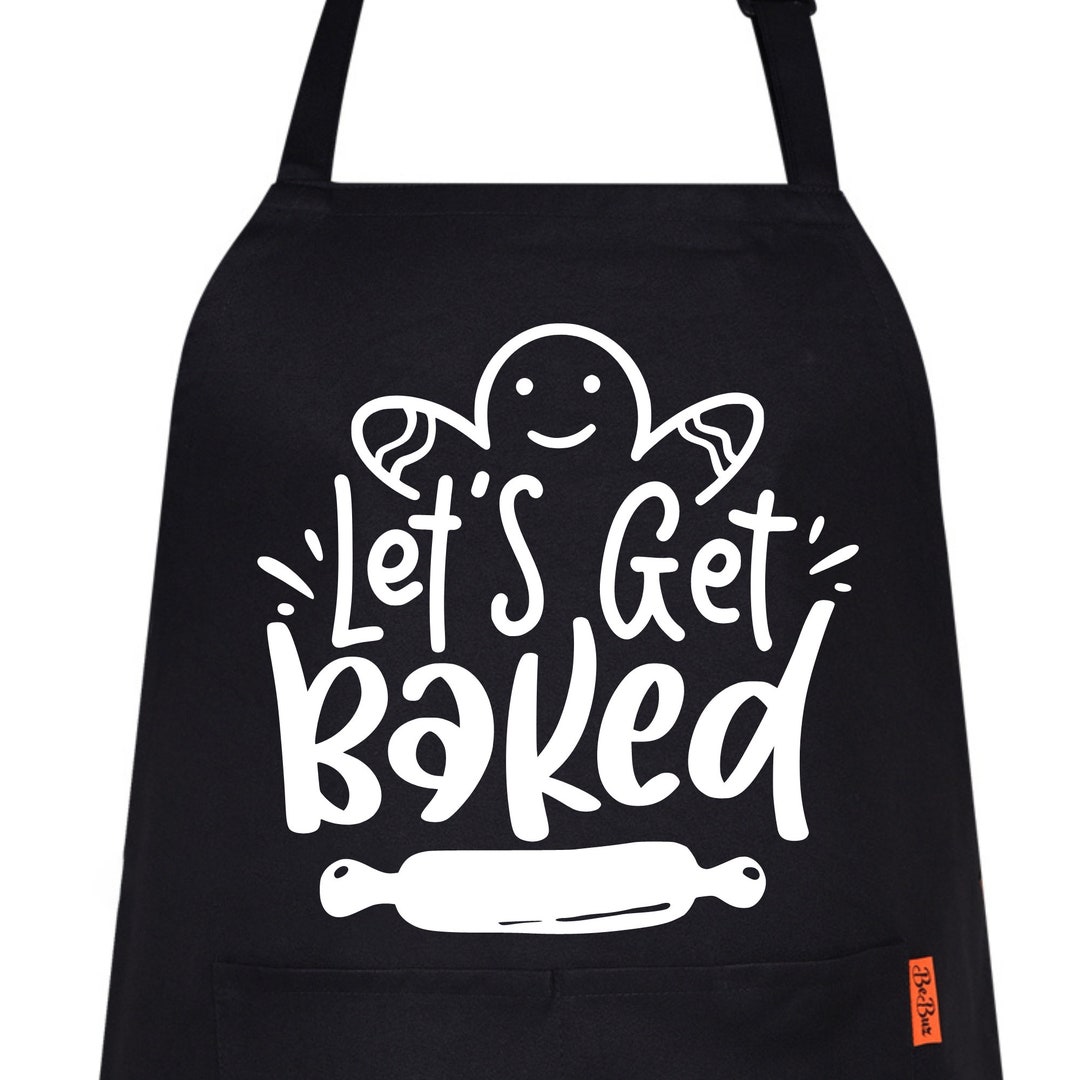 Let's Get Baked Black Funny Aprons for Women's Novelty Chef Kitchen