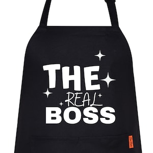 The Real Boss Funny Apron, Kitchen Cooking Apron Gift For Mom, Cooking Apron With Pockets , Mother&#39;s Day Gift, Gift Ideas Birthday
