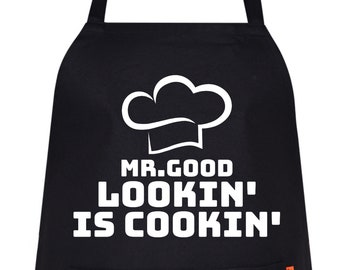 Mr Good Lookin&#39; is Cookin Funny Printed Kitchen Cooking apron Chef Aprons for Men Women DAD Father&#39;s Day Gift BBQ Novelty Restaurant