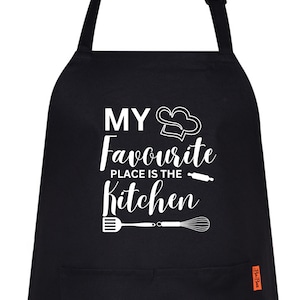 My Favorite Place Is The Kitchen Funny Printed Kitchen Cooking apron Chef Aprons for Men Women DAD Father&#39;s Day Gift BBQ