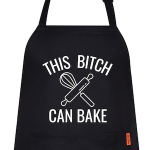 This Bitch Can Bake Cookout Funny Printed Apron Sweets Desserts Kitchen Smock