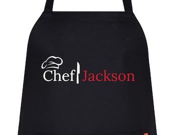 Delantal de chef personalizado con bolsillos / Delantal de cocina personalizado para mujer y hombre / Cualquier texto