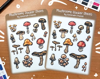 キノコのステッカーシート：Naterade Createsの菌類ステッカー