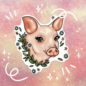 Pig Sticker, Piglet Sticker, Pink Pig Sticker, Pig Waterbottle Sticker by Naterade Creates
