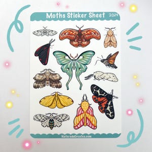 Moth Sticker Sheet, Moths Stickers by Naterade Creates