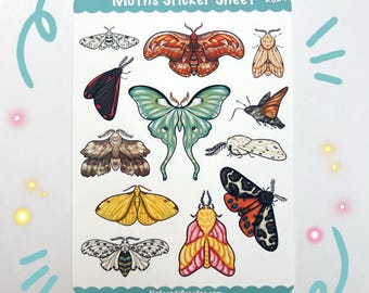 Moth Sticker Sheet, Moths Stickers by Naterade Creates