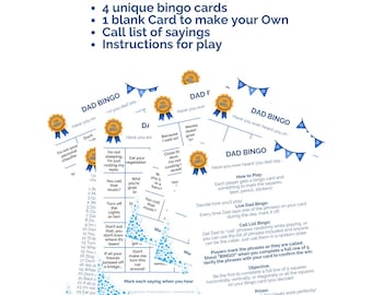 Father’s Day Bingo | Printable Dad Bingo Game | Funny Dad Sayings | Family Party Game | Instant Download