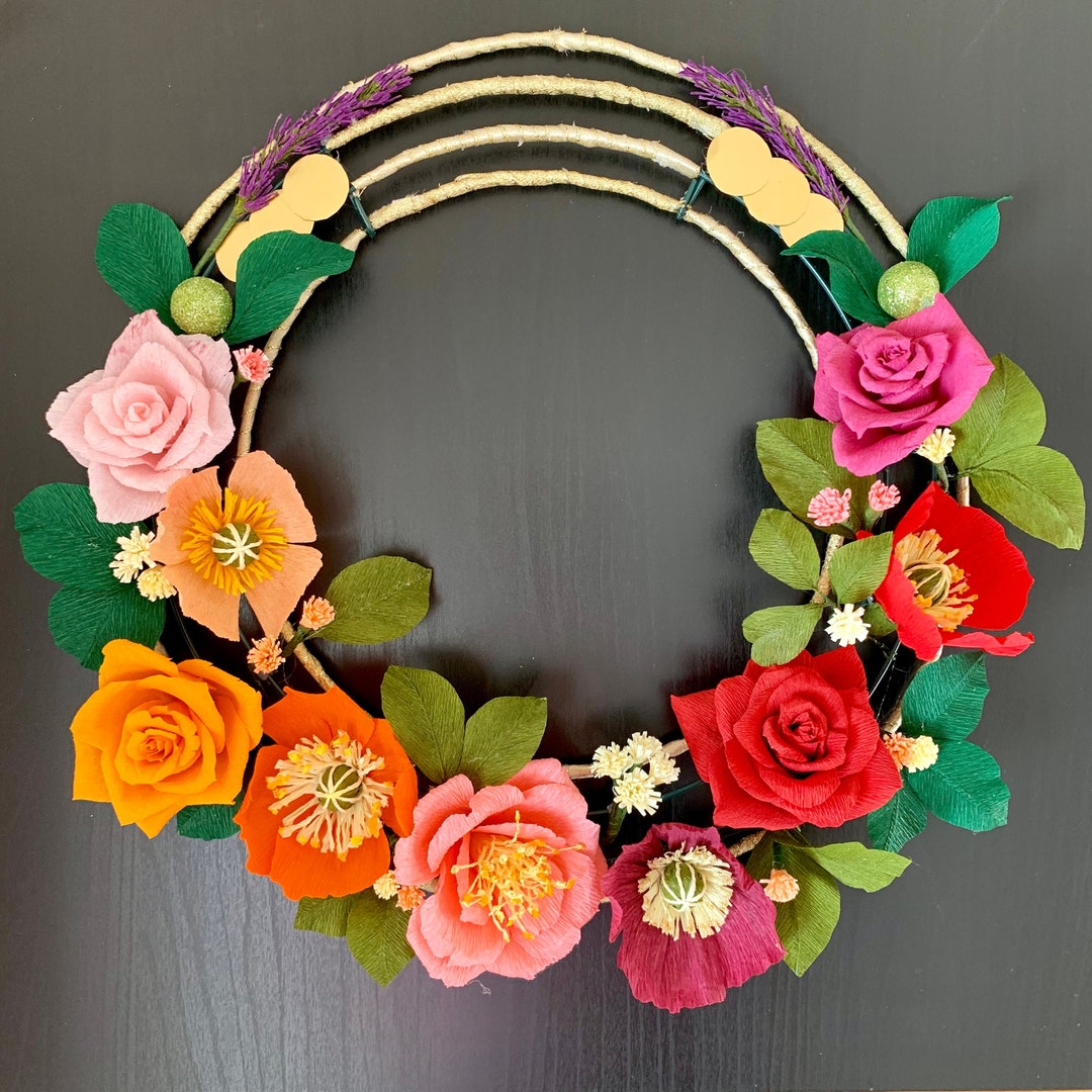 Handmade Crepe Paper Flower Wreath for Home Decor, Gifting, Year Round
