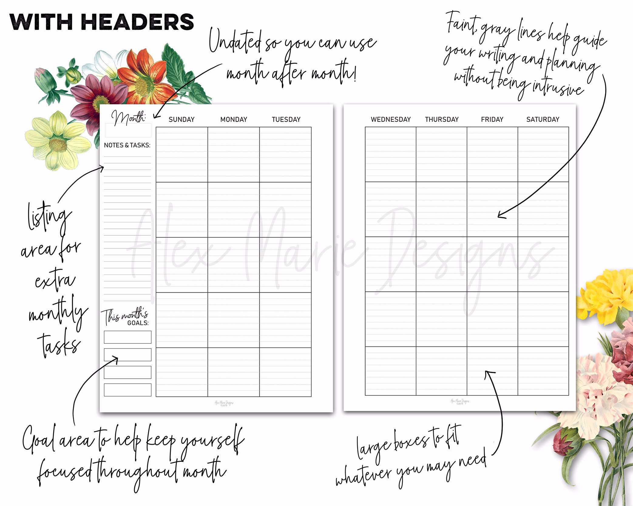 Classic Happy Planner Size Lined Monthly Calendar Month on Etsy