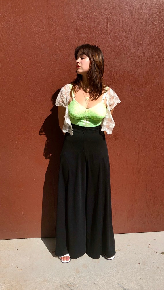 1970s High Waist Wide Leg Palazzo Pants Small Blac