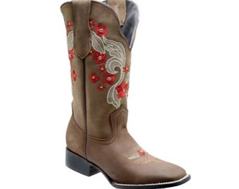 Women's Western Boots, Boots with Flowers/Botas Vaqueras para Dama