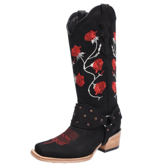 Women's Western Boots, Boots With Roses/botas Vaqueras Para Dama