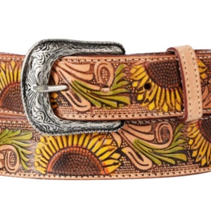 Women's Floral Embroidered Western Leather Belt, Cowboy Rodeo Belt