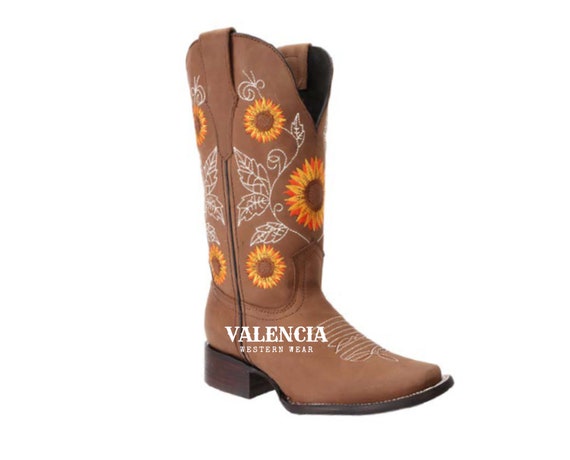 Women's Western Boots, Boots With Sunflowers/botas Vaqueras Para Dama,  Women Western Cowgirl Boot, Sunflower Squared Leather BOOTS -  Ireland