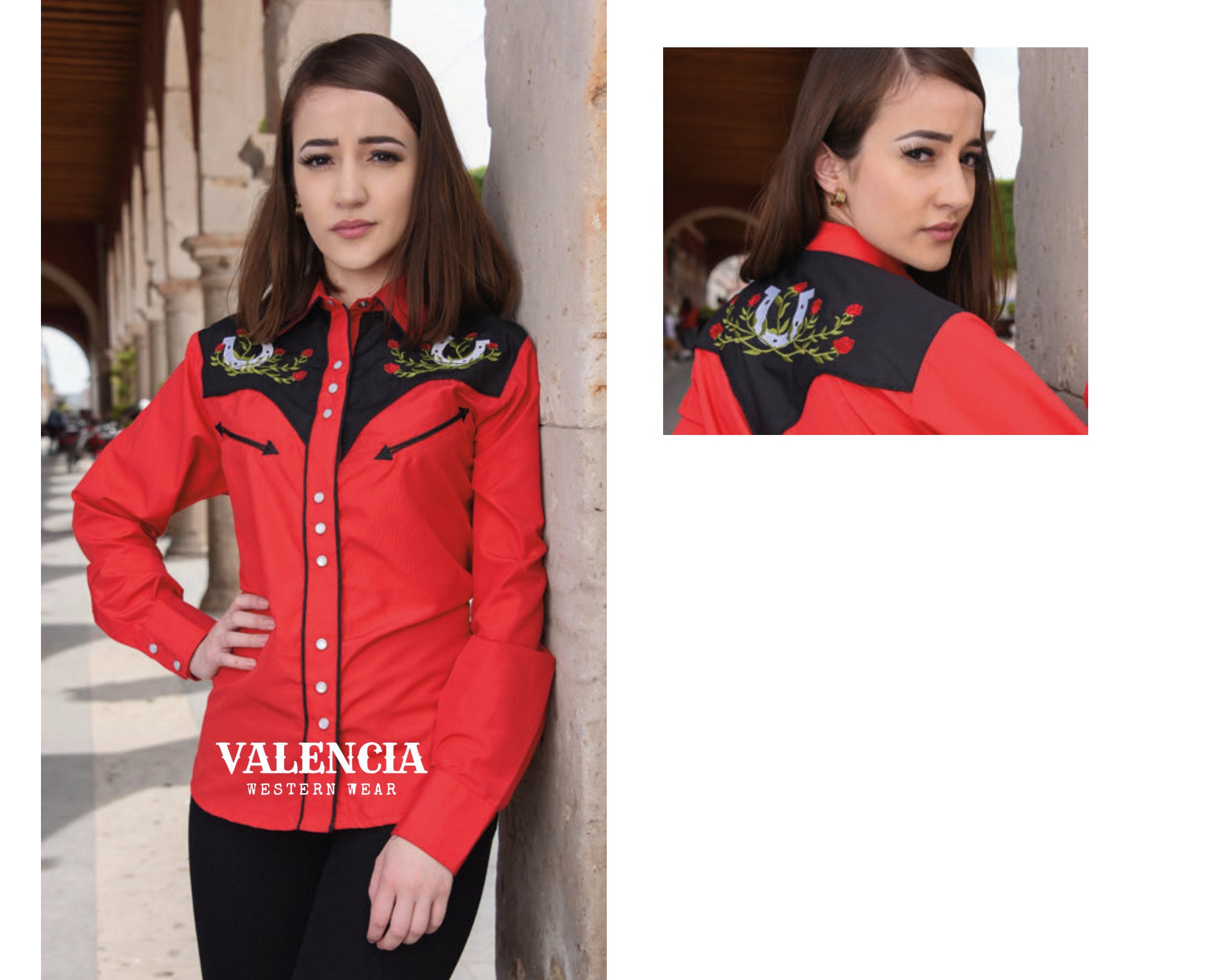 Camisa Vaquera Bordada para Mujer Color Rojo WD-543