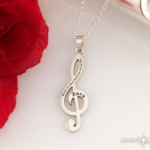 Treble Clef necklace engraved with text of your choice - personalized music note jewelry