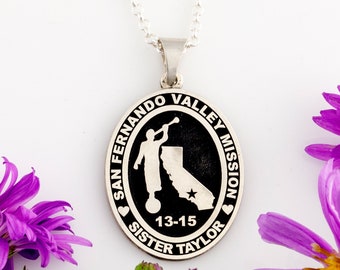 Sister Missionary Necklace with Moroni and Country or State -  Personalized Mission Name and Missionary Name Jewelry - Mission Map