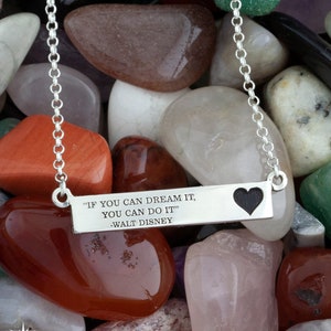 Custom Love Quote Heart Bar Necklace -  Personalize with your quote, phrase, saying, lyric or scripture verse - Solid Silver Deep Engraved