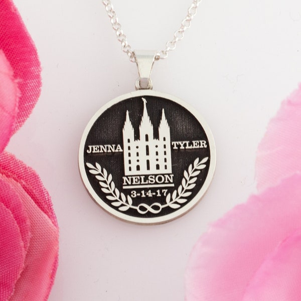 Personalized LDS Temple Anniversary Necklace - Personalize with your choice of temple and names and dates - Custom Jewelry