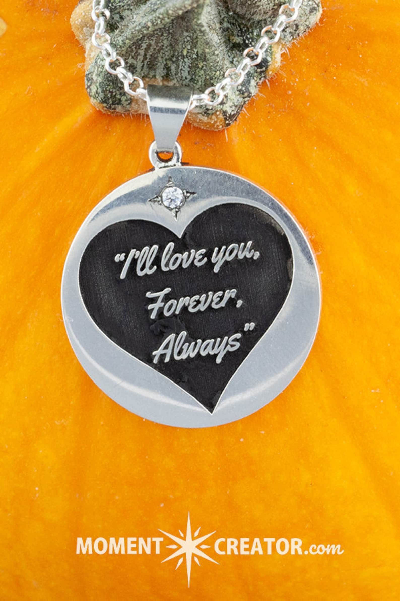 Custom Quote Necklace, Personalized Quote Necklace Round With Heart and