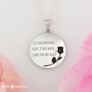 Custom quote/saying necklace with rose - personalize with your own unique text - personalized jewelry