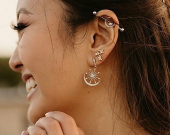 Hollow Moon Star Sun Charm Dangle Earrings Women ​Eardrop Ear Studs Jewelry Gift 