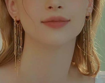 Chandelier Cascade Drop Earrings, Ear Huggie Chandelier Long Earrings, Korean Fashion Jewelry, Bridal Jewelry, Gift, Bridesmaid E88 E89