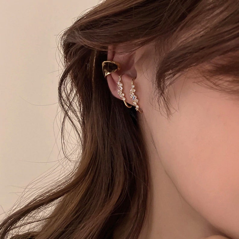 Arc Earring Crystal Earring Ear Huggie Ear Cuff Korean Etsy