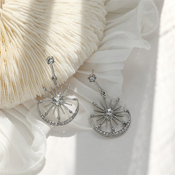 celestial earrings gift for her moon and star earrings northern star earrings free shipping gold star dangle Crescent moon earrings