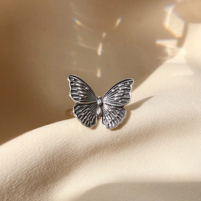 Sterling Silver Butterfly Statement Ring Adjustable Ring Etsy