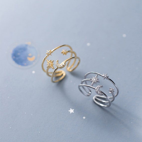 Celestial Adjustable Ring Star & Moon Ring Open Ring Korean | Etsy