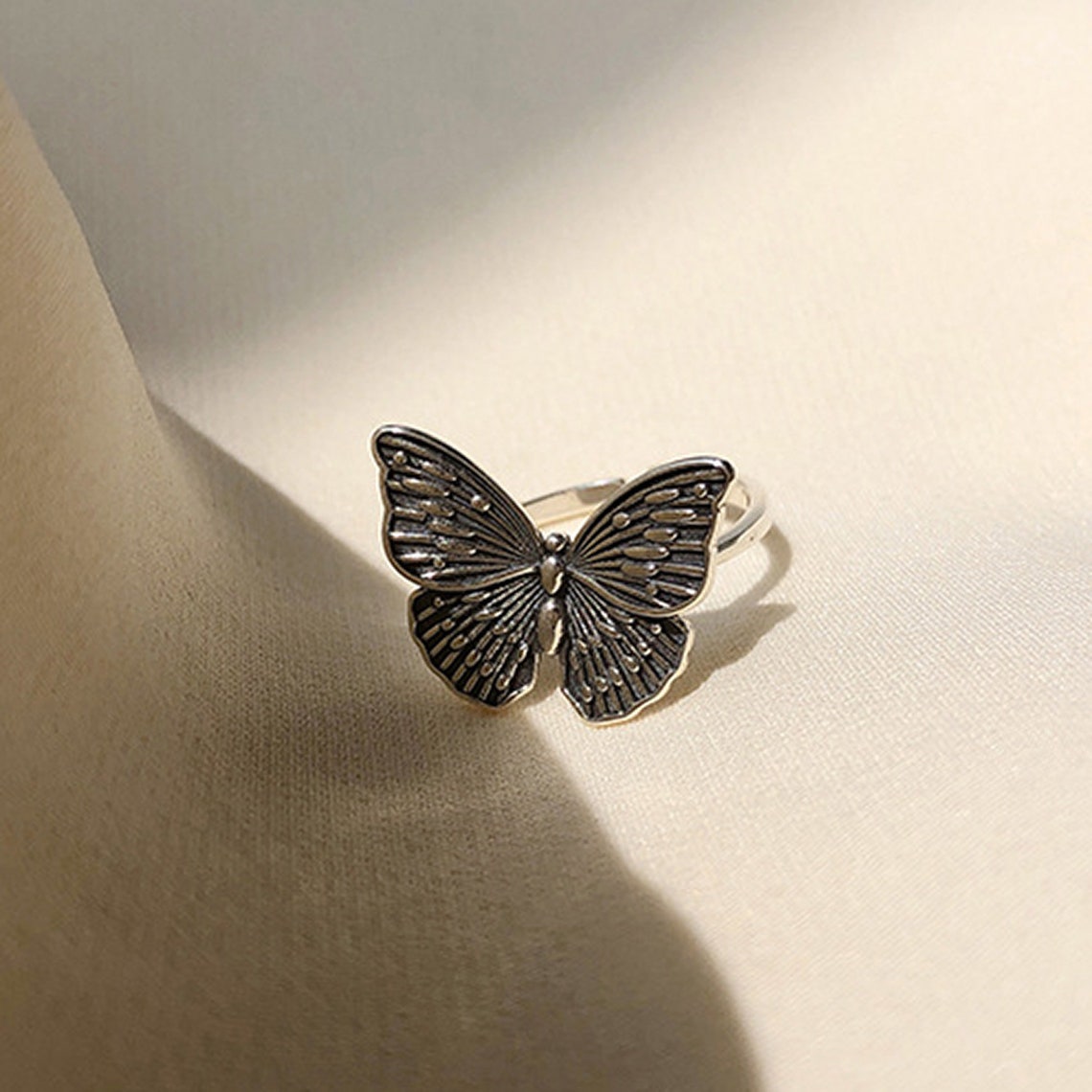 Sterling Silver Butterfly Statement Ring Adjustable Ring Etsy