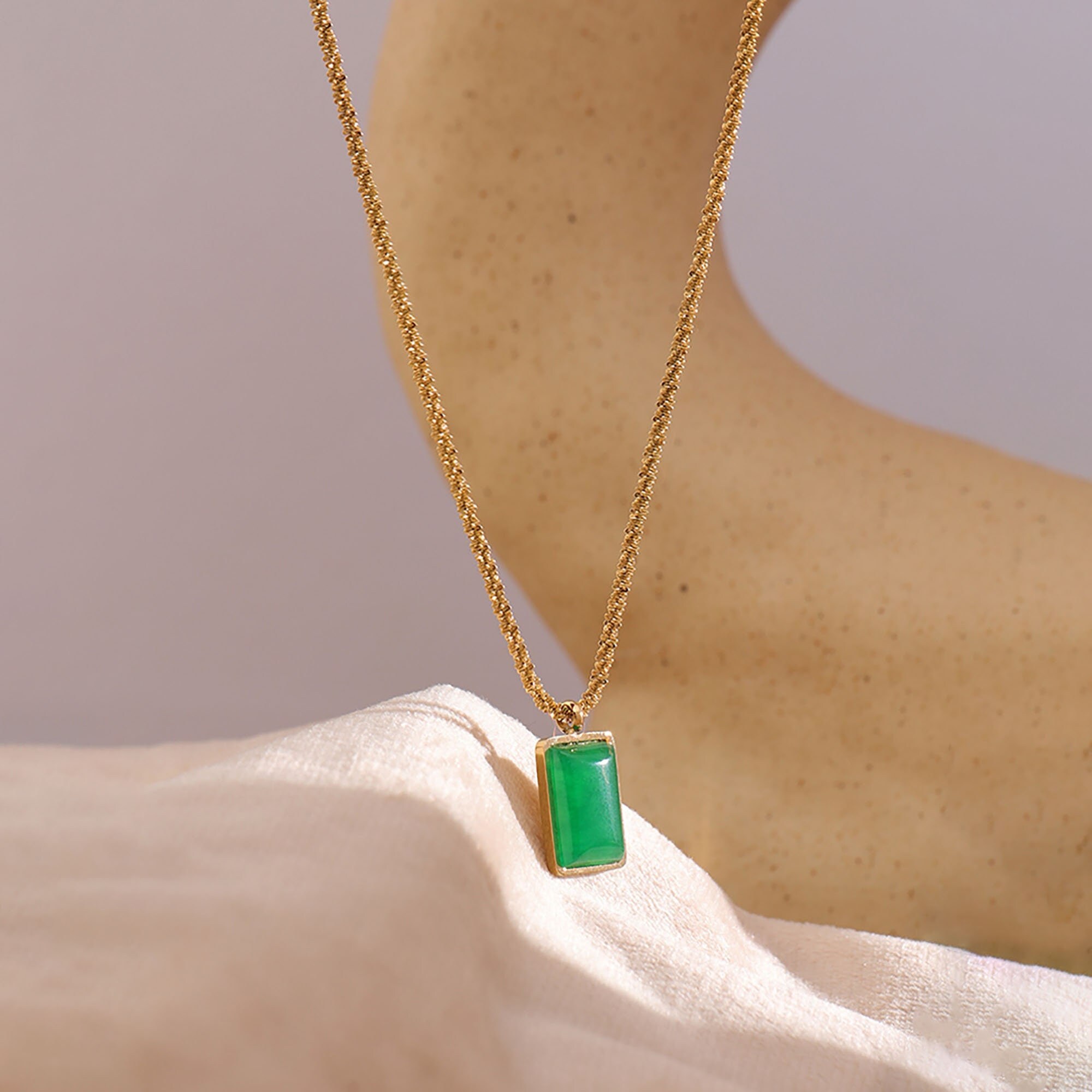 18K GOLD Plated Malay Jade Necklace 