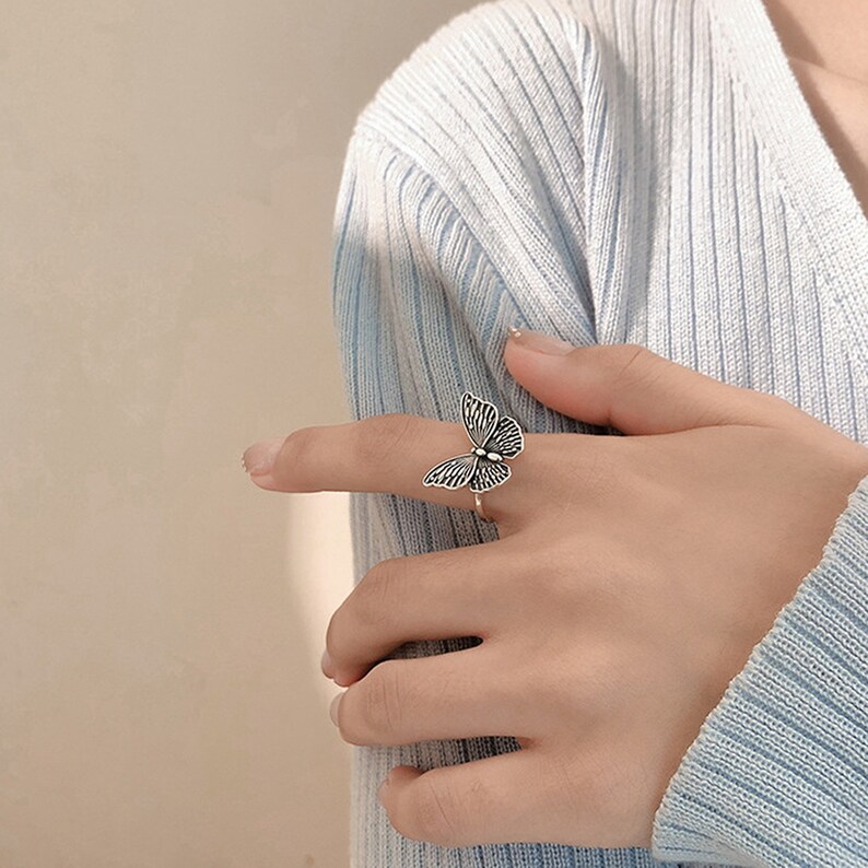 Sterling Silver Butterfly Statement Ring Adjustable Ring Etsy