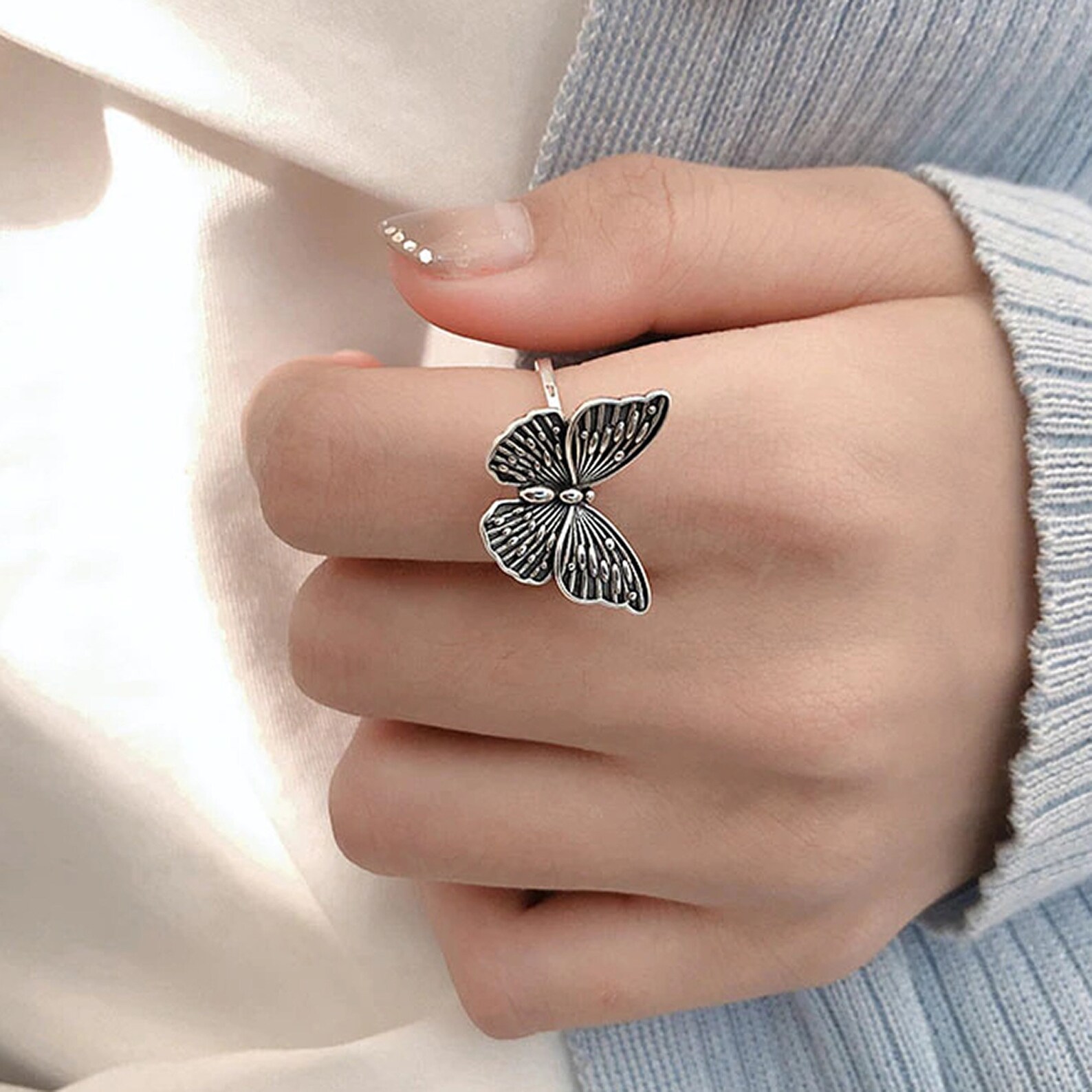 Sterling Silver Butterfly Statement Ring Adjustable Ring Etsy