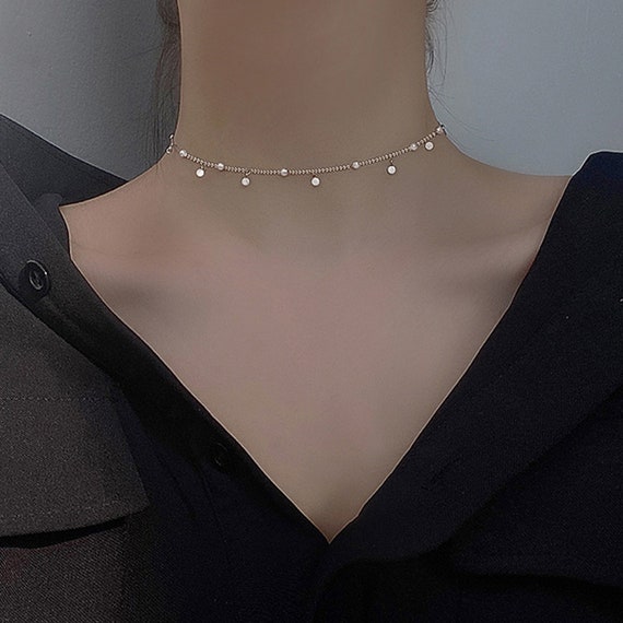 Sterling Silver Mini Disc Dangle Choker 