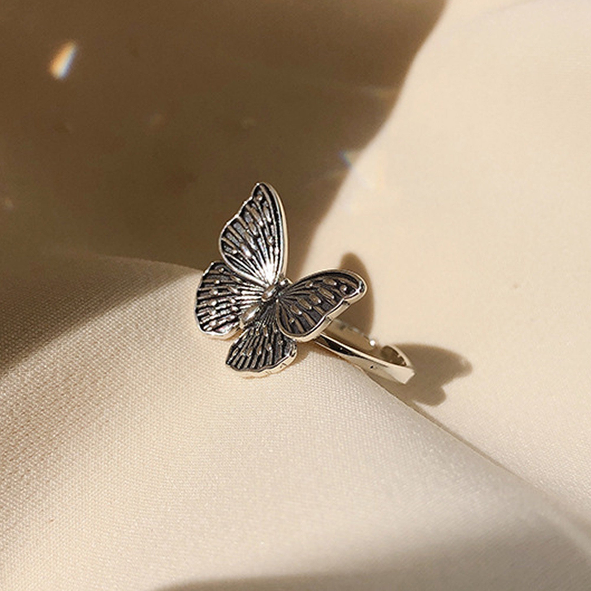 Sterling Silver Butterfly Statement Ring Adjustable Ring Etsy