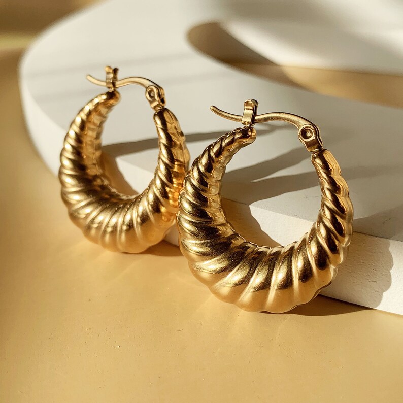 18K Gold Croissant Hoops Gold Stainless Steel Earrings Bold Etsy