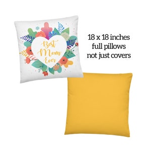 La mejor almohada de lanzamiento cuadrado de mamá, cojín de acento regalo del Día de la Madre- 18 x 18 - lindo corazón disponible en agua, coral, amarillo