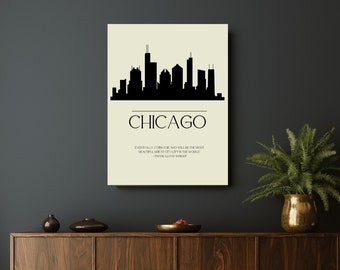 Chicago Art Deco, Minimalist, Vintage, Travel Poster, Print Art, Skyline, Frank Lloyd Wright Quote