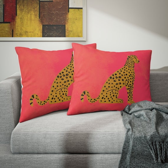 Chinoiserie Leopard Pillow Sham, Pink Watercolor, Preppy, Glam