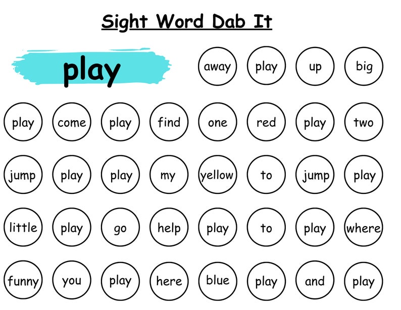 Dab It Dolch Preprimer Sight Words Worksheet Prek 1st Grade Etsy