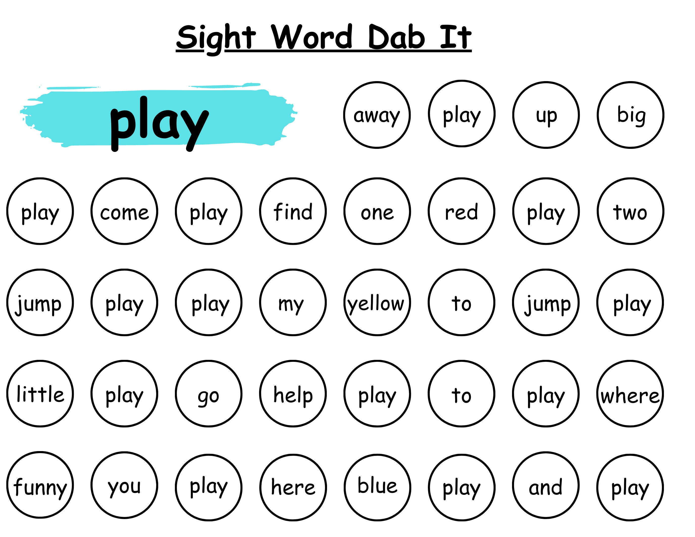 Dab It Dolch Pre-primer Sight Words Worksheet; Pre-k - 1st Grade - Etsy
